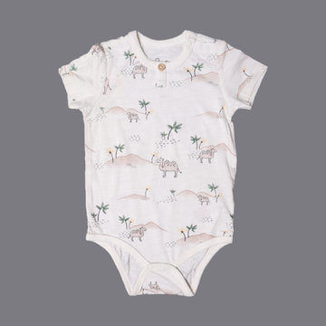 WHITE WITH CAMEL & TREES PRINTED ROMPER FOR SUMMERS